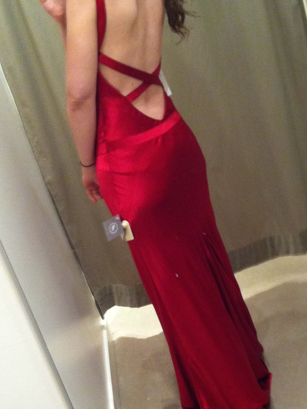 100% Silk Red Open Back Evening Gown w/ Train S